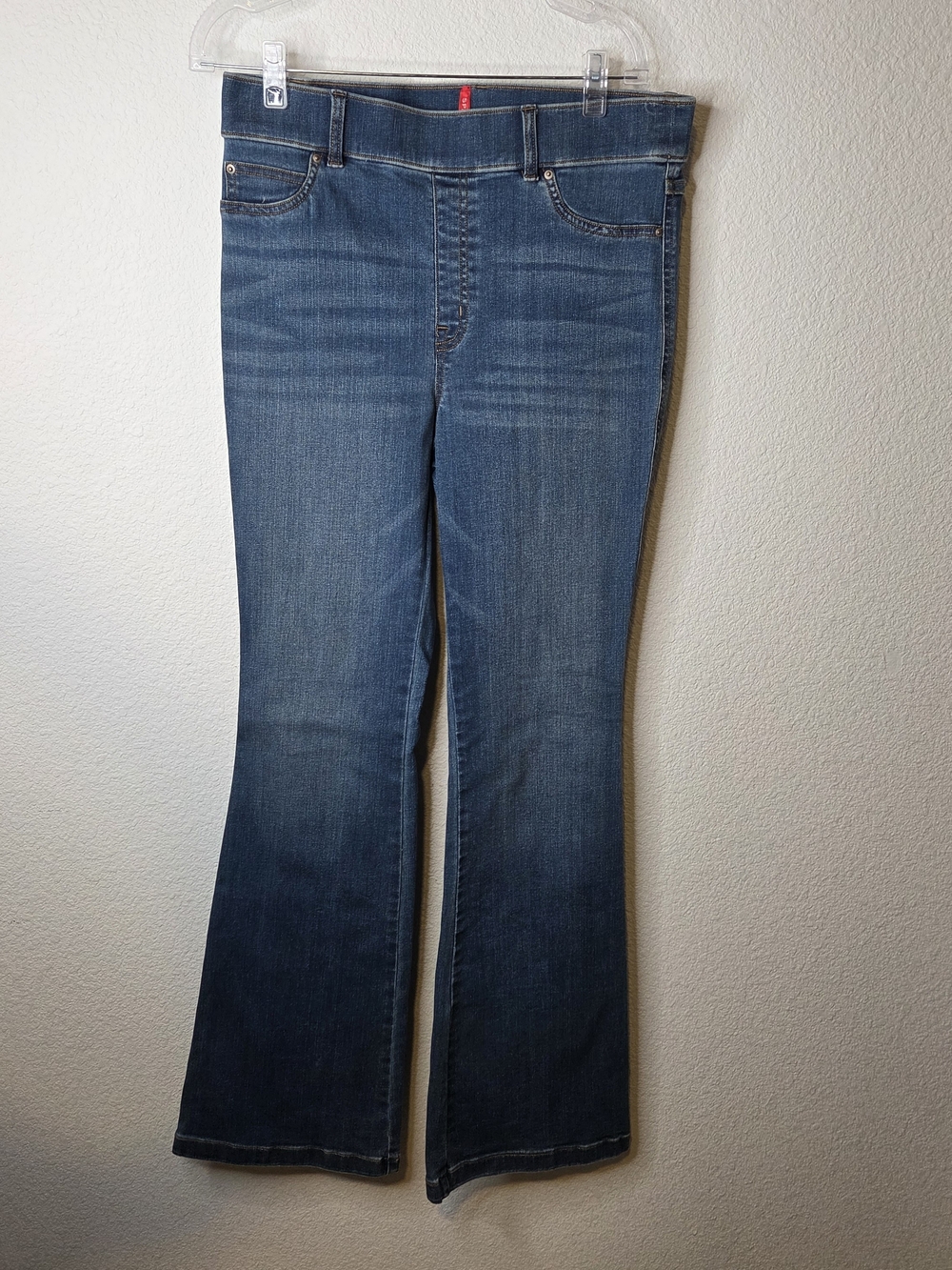 Spanx Pull On Flare Jeans Blue Denim Womens Size Large 10/12
